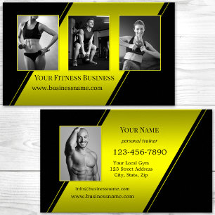 Photo Black Neon Yellow Personal Trainer Fitness Business Card