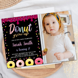 Photo Black Pastil Colour Doughnut Birthday Invitation
