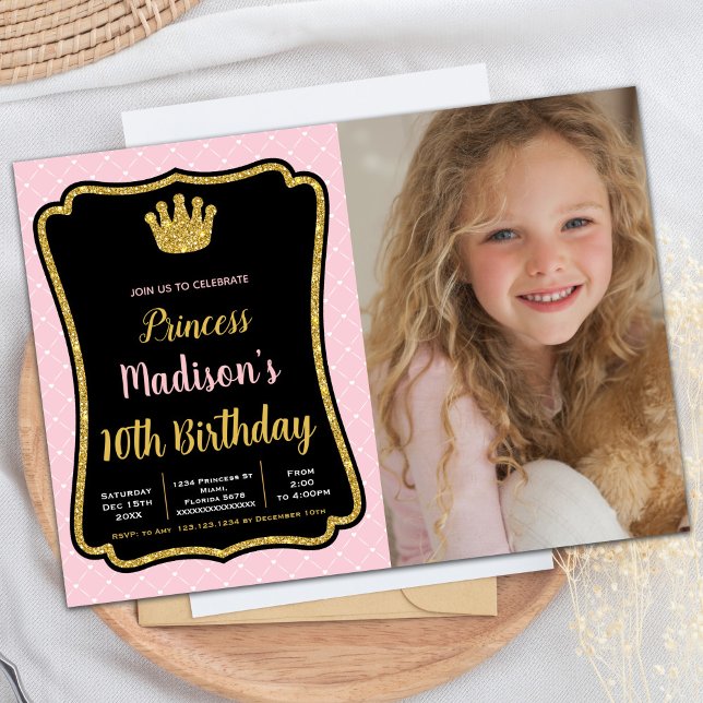 Photo Black Pink Fram Crown Princess Invitations (Photo Black Pink Fram Crown Princess Invitations)