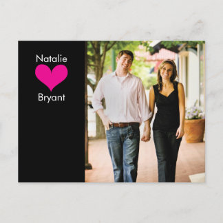 Photo Black/Pink Heart Save the Date Postcard 2