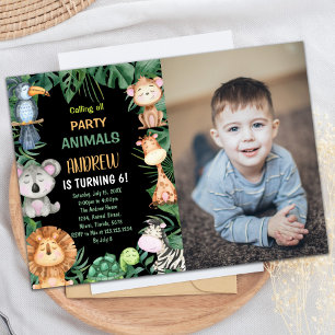 Photo Black Safari Jungle Birthday Invitations