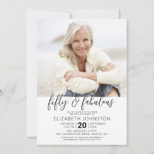 Photo Black White 50 Fabulous Birthday Arch Modern Invitation