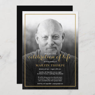 Photo Black White Celebration of Life Funeral Invitation