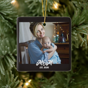 Photo Black White Elegant Script Mum Established Ceramic Ornament