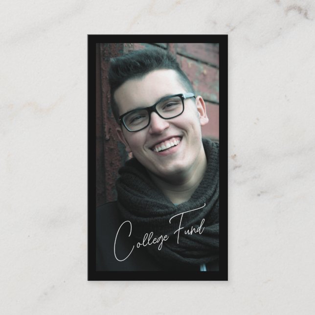 Photo Black White Graduation QR Code College Fund Enclosure Card (Front)