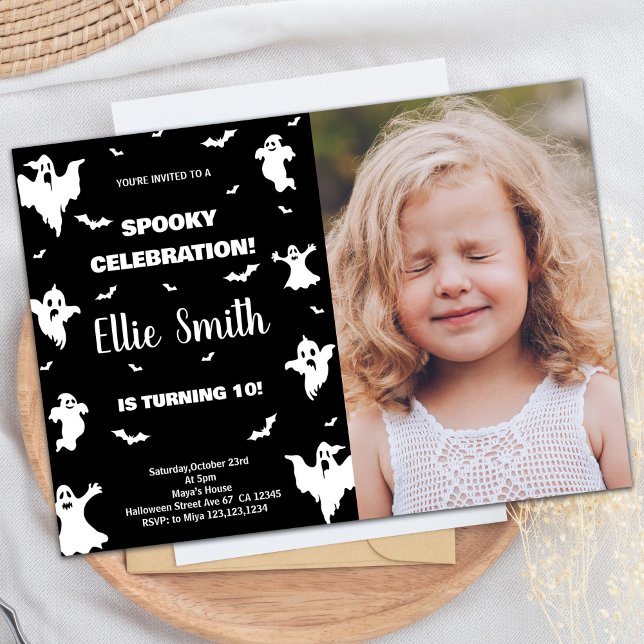 Photo Black White Halloween Birthday Invitations (Photo Black White Halloween Birthday Invitations)