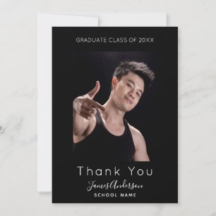 Photo black white modern graduation thank you card
