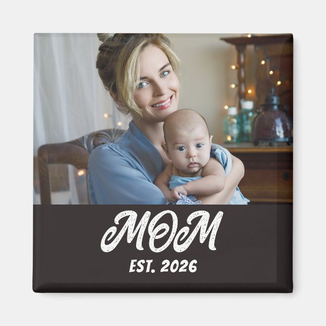 Photo Black White Script Mum Established Magnet (Front)