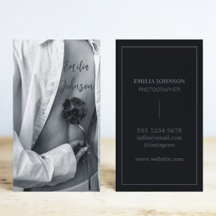 Photo Black & White Stylish Typography Script  Business Card