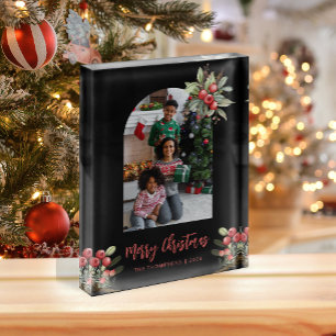 Photo Block Arch Cranberry Merry Christmas Black 