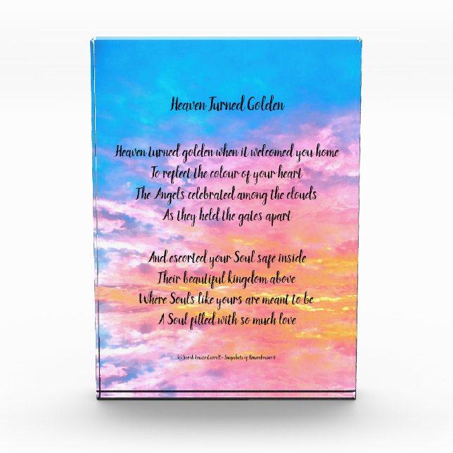 Photo Block memorial poem - heaven turned golden (Front)