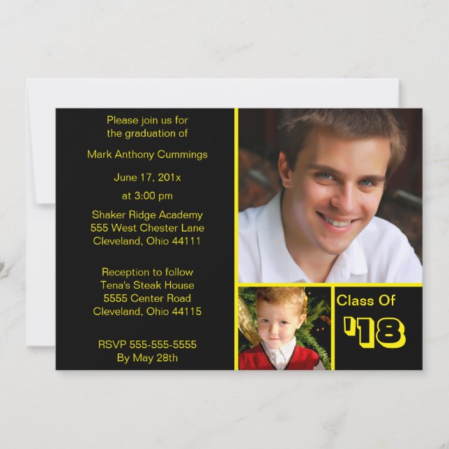 Photo Blocks Graduation Invitation (Black) (Front)