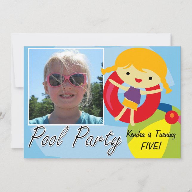 Photo Blonde Girl Pool Party Swimming Birthday Invitation (Front)