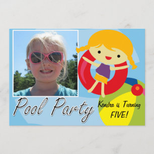 Photo Blonde Girl Pool Party Swimming Birthday Invitation