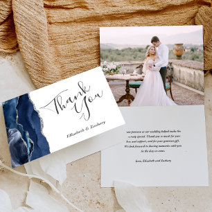 Photo Blue Agate Silver Wedding Thank You Card