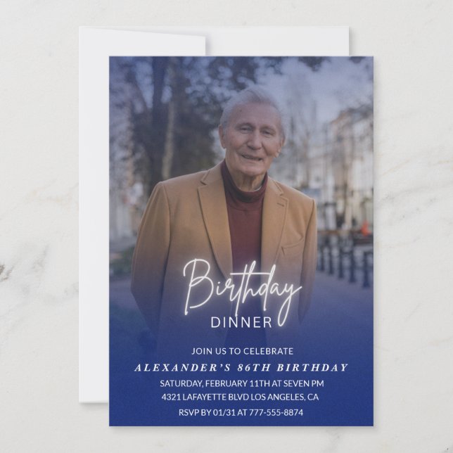 Photo Blue Birthday Dinner 86th birthday Invitation (Front)
