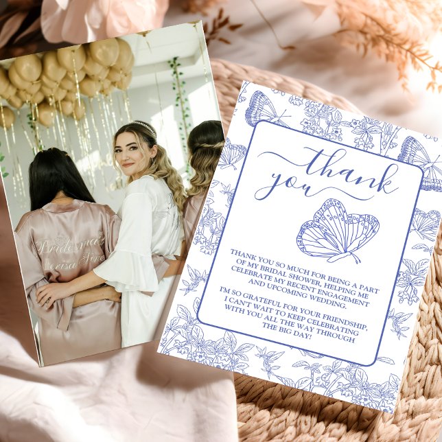 Photo Blue Chinoiserie Floral Bridal Shower  Thank You Card (Creator Uploaded)