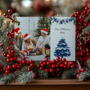 Photo Blue Cosy Christmas Holiday Card