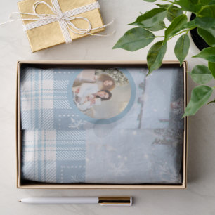 Photo Blue Cosy Plaid Winter Christmas  Tissue Paper