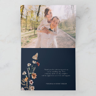 Photo Blue Floral Boho Wedding Thank You Card