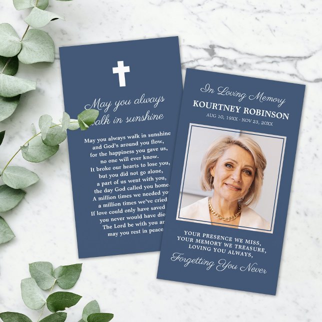 Photo Blue Funeral Memorial Prayer Card (Creator Uploaded)