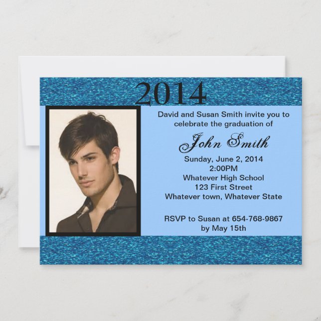 Photo Blue Glitter Graduation Invitation (Front)