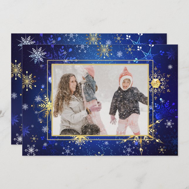 Photo Blue Gold Snowflake Christmas Xmas Holiday (Front/Back)