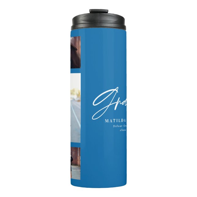 Photo blue graduation script modern elegant thermal tumbler (Front)