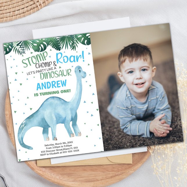 Photo Blue Green Dinosaur Birthday Invitations (Photo Blue Green Dinosaur Birthday Invitations)
