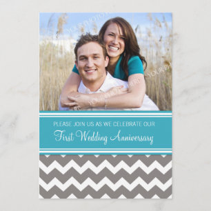 Photo Blue Grey 1st Anniversary Invitation