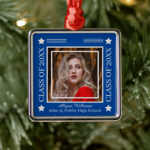 Photo Blue Silver Class Year Graduation Metal Ornament