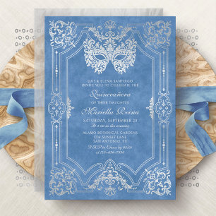 Photo Blue Silver Masquerade Quinceanera Invitation