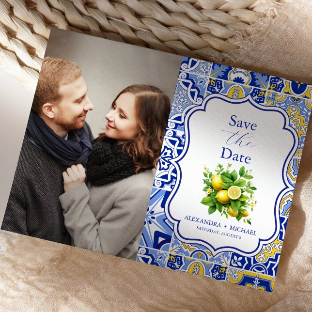 Photo Blue tiles Lemons Wedding Save The Date (Creator Uploaded)