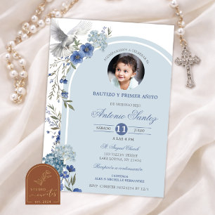 Photo Blue Wildflower Hydrangea Baptism Invitation