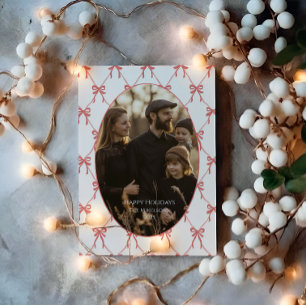 Photo Blush Bow Santa Christmas Holiday Card