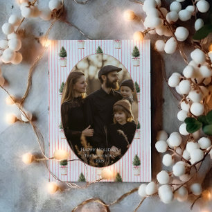 Photo Blush Christmas Tree Stripe Holiday Card