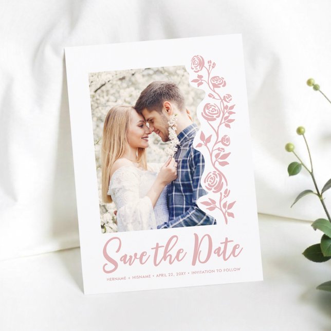 Photo Blush Hand Drawn Roses Romantic Simple Save The Date (Creator Uploaded)