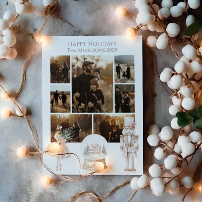 Photo Blush Nutcracker Christmas Holiday Card (Creator Uploaded)