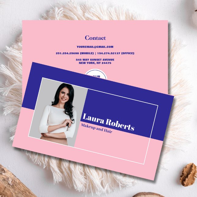 Photo Blush Pink and Green  Minimalistic Retro Business Card (Creator Uploaded)