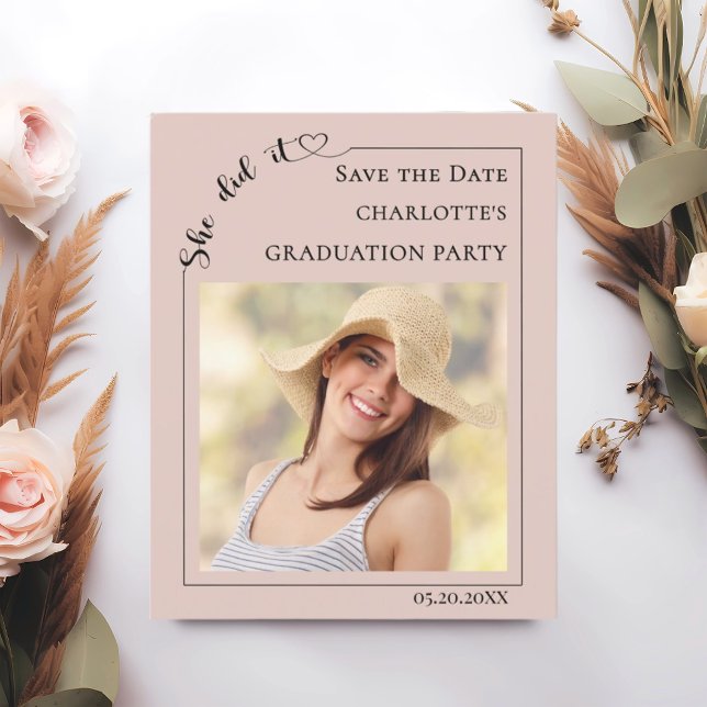 Photo Blush Pink Graduation Save the Date Card (Creator Uploaded)