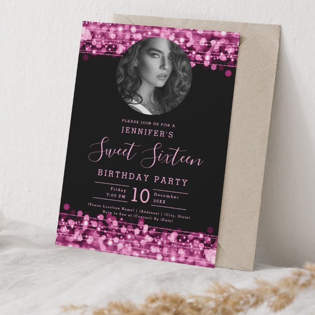 PHOTO Blush Pink Sparkles Sweet 16 Birthday Party Invitation (PHOTO Blush Pink Sparkles Sweet 16 Birthday Party Invitation)