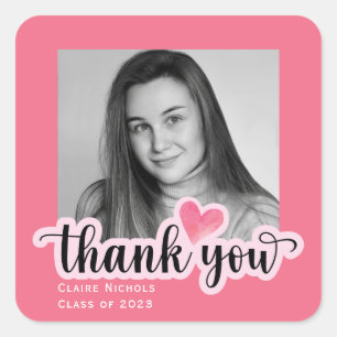 photo blush pink thank you square sticker