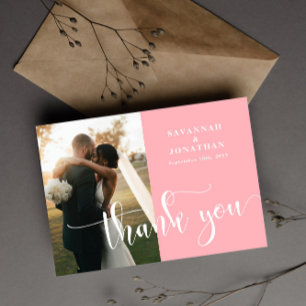 Photo Blush Pink Wedding  Thank You Card