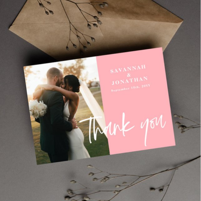 Photo Blush Pink Wedding  Thank You Card (Creator Uploaded)