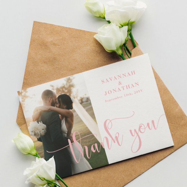 Photo Blush Pink Wedding  Thank You Card (Creator Uploaded)