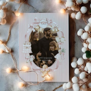 Photo Blush Ribbon Tree Christmas Holiday Card