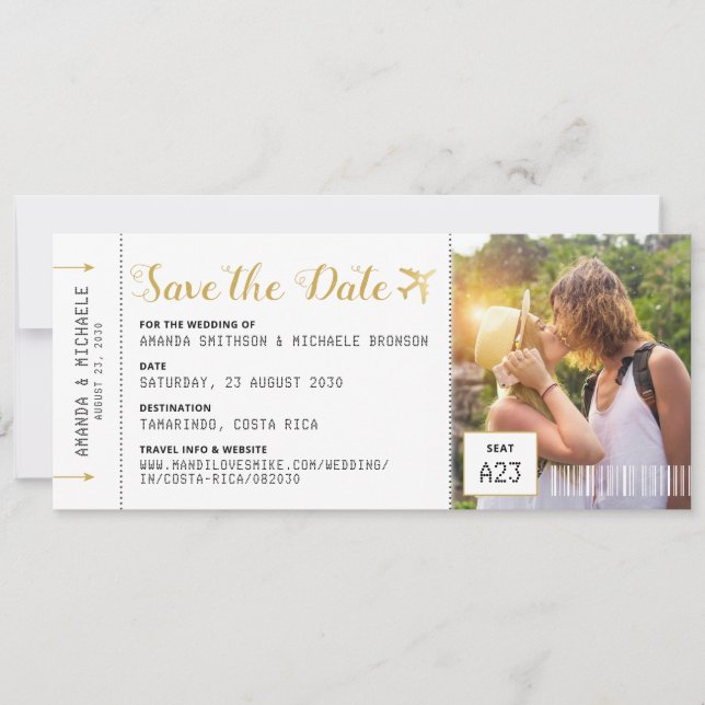 Photo Boarding Pass Destination Save the Date (Front)