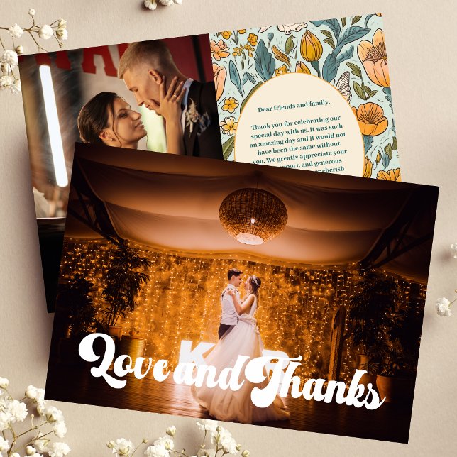 Photo Boho Chic Retro Colourful Floral Wedding  Thank You Card (Creator Uploaded)