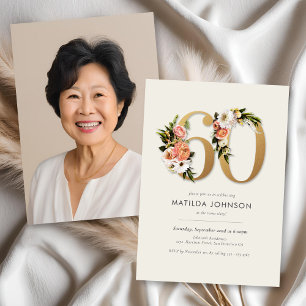 Photo Boho Floral 60th Birthday Invitation