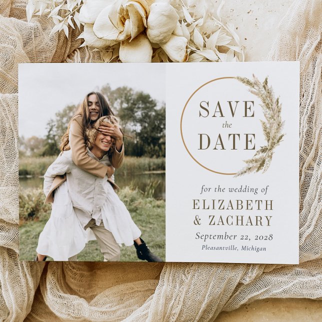 Photo Boho Pampas Grass Wreath Save the Date Invitation (Creator Uploaded)